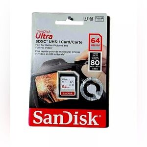 SanDisk 64GB Ultra SDXC UHS-I Memory Card - 80MB/s, C10, U1, Full HD - New